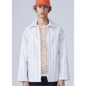 ACNE STUDIOS Ashdown White & Blue Striped PVC Plastic Waterproof Zip Up Jacket